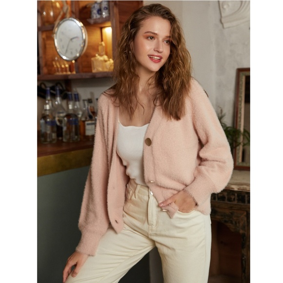 Soft and Fuzzy V-Neck Buttoned Cardigan - Picture 11 of 15